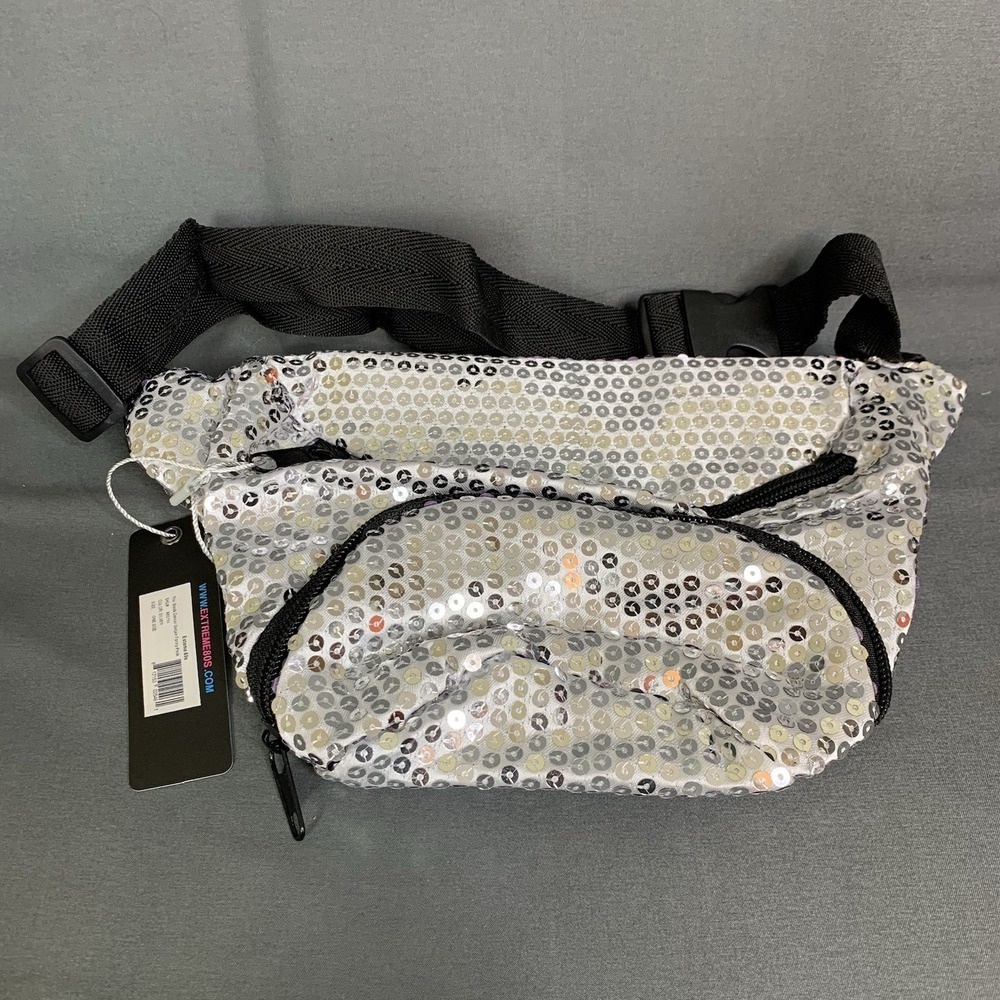 New Extreme 80s Fanny Pack Silver Sequins Festival Travel Party One Size